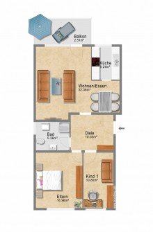 Etagenwohnung + Holzb�ttgen + 3-Zimmer-Wohnung + ca. 84 m� + Bj.1974 + 5. OG + Aufzug +