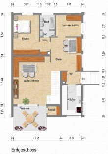 Erdgeschoss + Kaarst + Doppelhaush�lfte + Baujahr 1969+ ca. 107 m� Wohnfl�che + ca. 447 m� Grundst�ck + Garage +