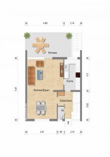 Grundriss Erdgeschoss + Kaarst + ruhige Lage + Reihenmittelhaus + Bj. 1969 + ca. 95 m� Wohnfl�che + ca. 181 m� Grundst�ck