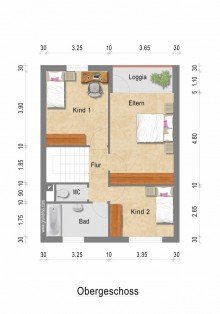 Grundriss Obergeschoss + Kaarst + Reihenmittelhaus + ca. 205 m� Grundst�ck + ca. 98 m� Wohnfl. + 3 Schlafzimmer + Garage +
