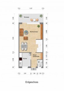 Grundriss Erdgeschoss + B�ttgen + ruhige Lage + Reihenhaus + Bj. 1984 + 3 Schlafzimmer + Garage +
