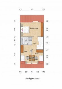 Grundriss Dachgeschoss + B�ttgen + ruhige Lage + Reihenhaus + Bj. 1984 + 3 Schlafzimmer + Garage +