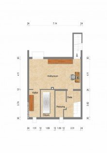 Grundriss Kellergeschoss + Kaarst + ruhige Lage + Reihenmittelhaus + Bj. 1969 + ca. 95 m� Wohnfl�che + ca. 181 m� Grundst�ck