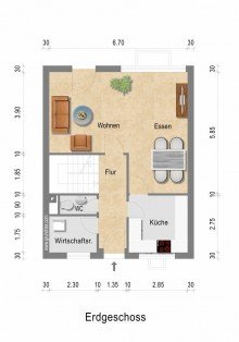 Grundriss Erdgeschoss + Kaarst + Reihenmittelhaus + ca. 205 m� Grundst�ck + ca. 98 m� Wohnfl. + 3 Schlafzimmer + Garage +