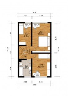 Grundriss OG + Kaarst + Reihenhaus + ca. 98 m� + 3 Schlafzimmer + Garten + 2019 modernisiert + Garage (optional) +